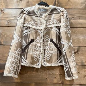 Blue B Beige and Brown Geometric Jacket